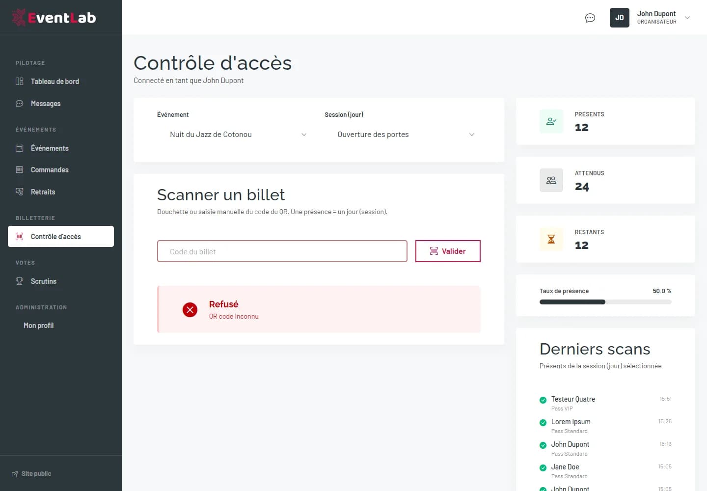 Résultat de scan rouge Refusé